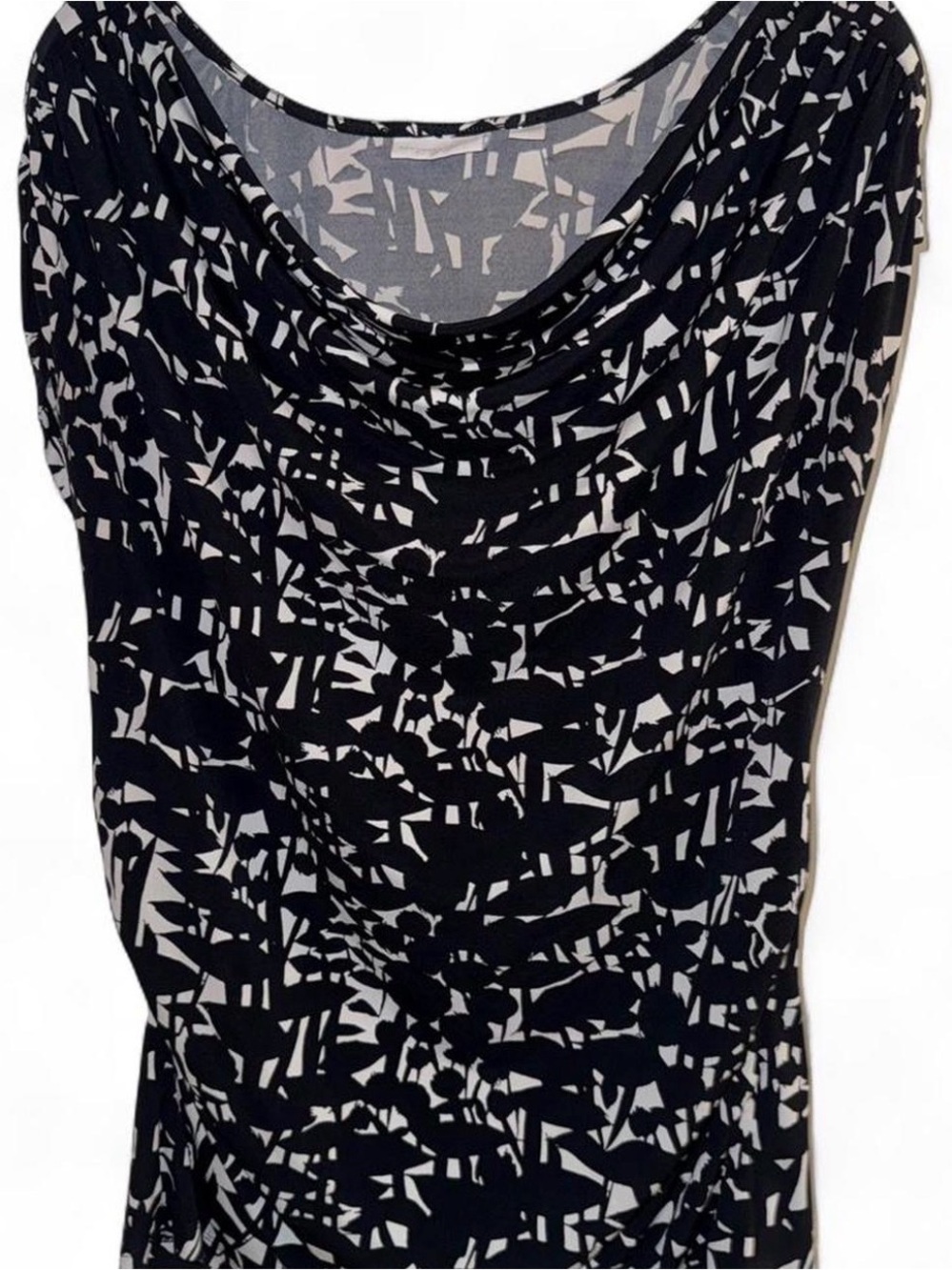 New York & Company Black & White Abstract Cowl Neck Tunic